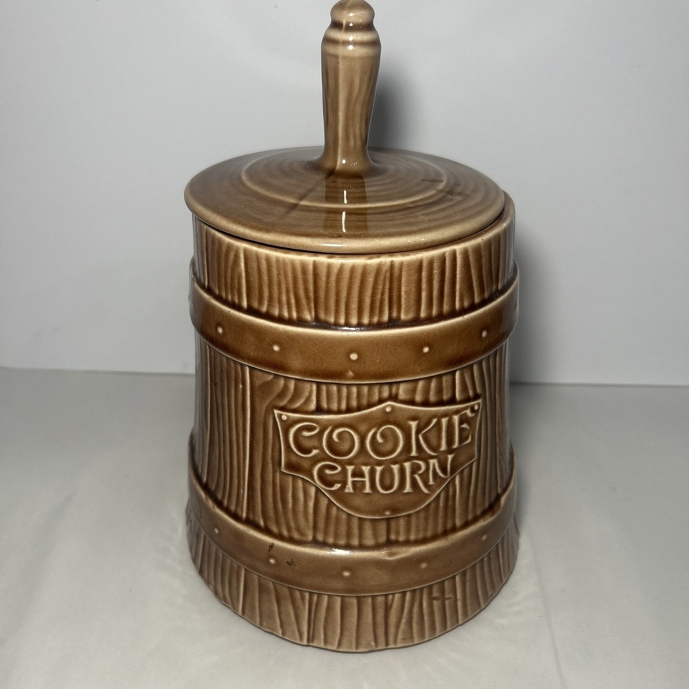 Vintage Antique McCoy Butter Churn Barrel Cookie Jar Read
